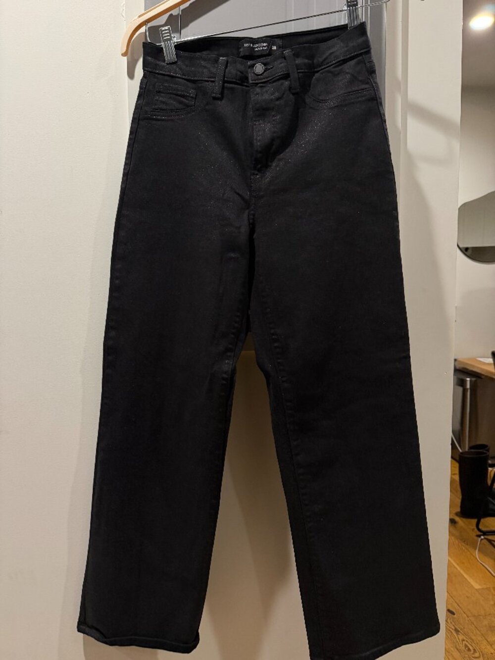 Just Black Denim High Rise Wide Leg Cropped Jeans Black Size 28